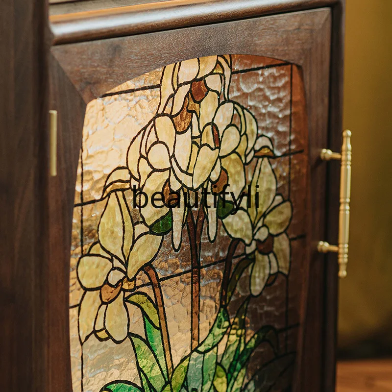 Daffodil chest retro black walnut solid wood bedside table bedroom drawer cabinet side cabinet