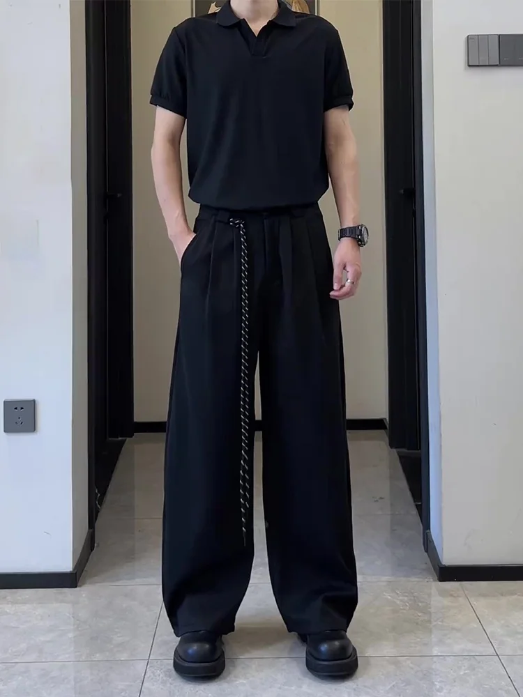 

Bla American Folded Knife Wide Leg Pants Men Summer Thin Loose Drape Ice Silk Straight Leg Trousers Cool Feeling Loose Fit