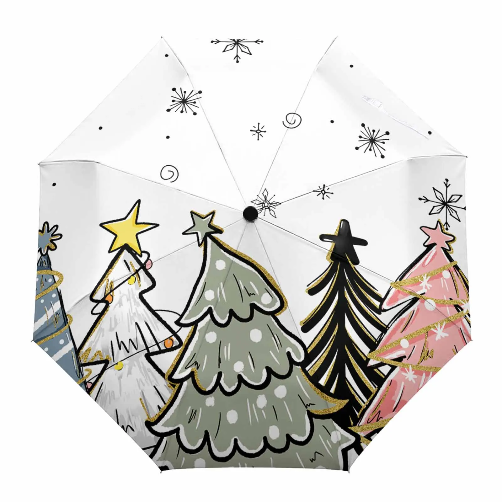 Winter Christmas Tree Snowflakes Automatic Umbrella Portable Folding Sunny and Rainy Umbrella Women Parasol Umbrella