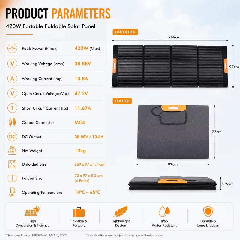 420W Foldable Solar Panel Portable Solar Charger MC4 Output High Efficiency Solar Panel for Power Station Camping RV Outdoor