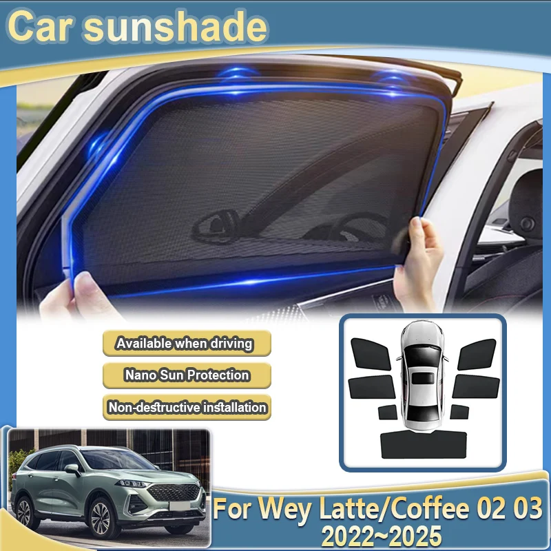 

For Wey Latte Coffee 02 03 2022~2025 Car Curtain Sunshade Accessories Mesh Sun Shade Light blocking Full Visor Privacy Auto Part