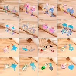 YAOLOGE New Cartoon Cute Jellyfish Flower Beads Star Colorful Acrylic Pendant Earrings Women's Fashion Creative Party Jewelry