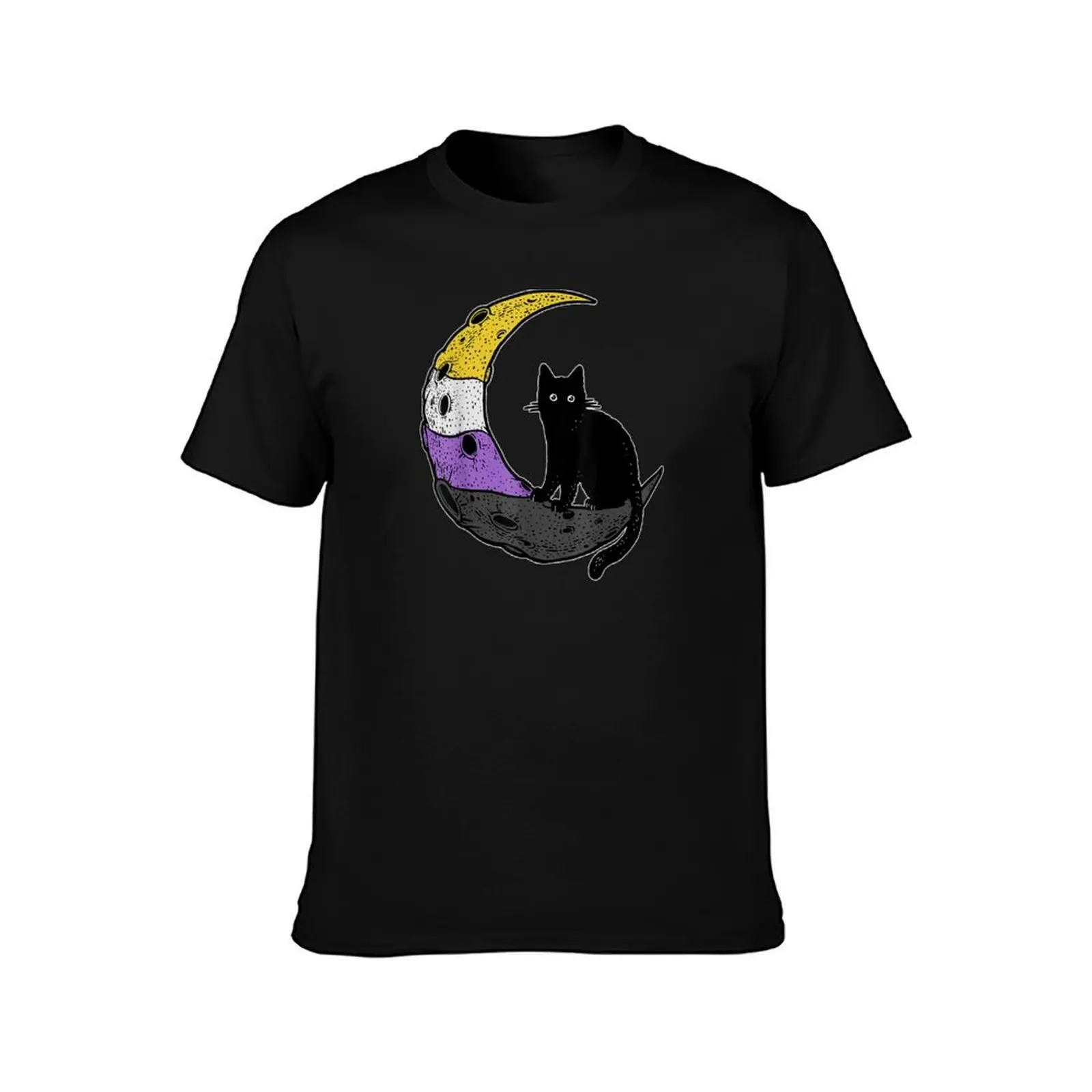 غير ثنائي القمر الفضاء القط LGBT فخر مع NB غير ثنائي العلم تي شيرت تي شيرت مخصص تي شيرت مطبوع #2