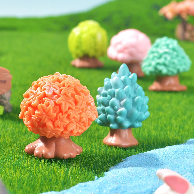 Cartoon Tree Micro Landscape Resin Ornaments Color Simulation Cute Small Garden Landscaping Accessories Figurines & Miniatures
