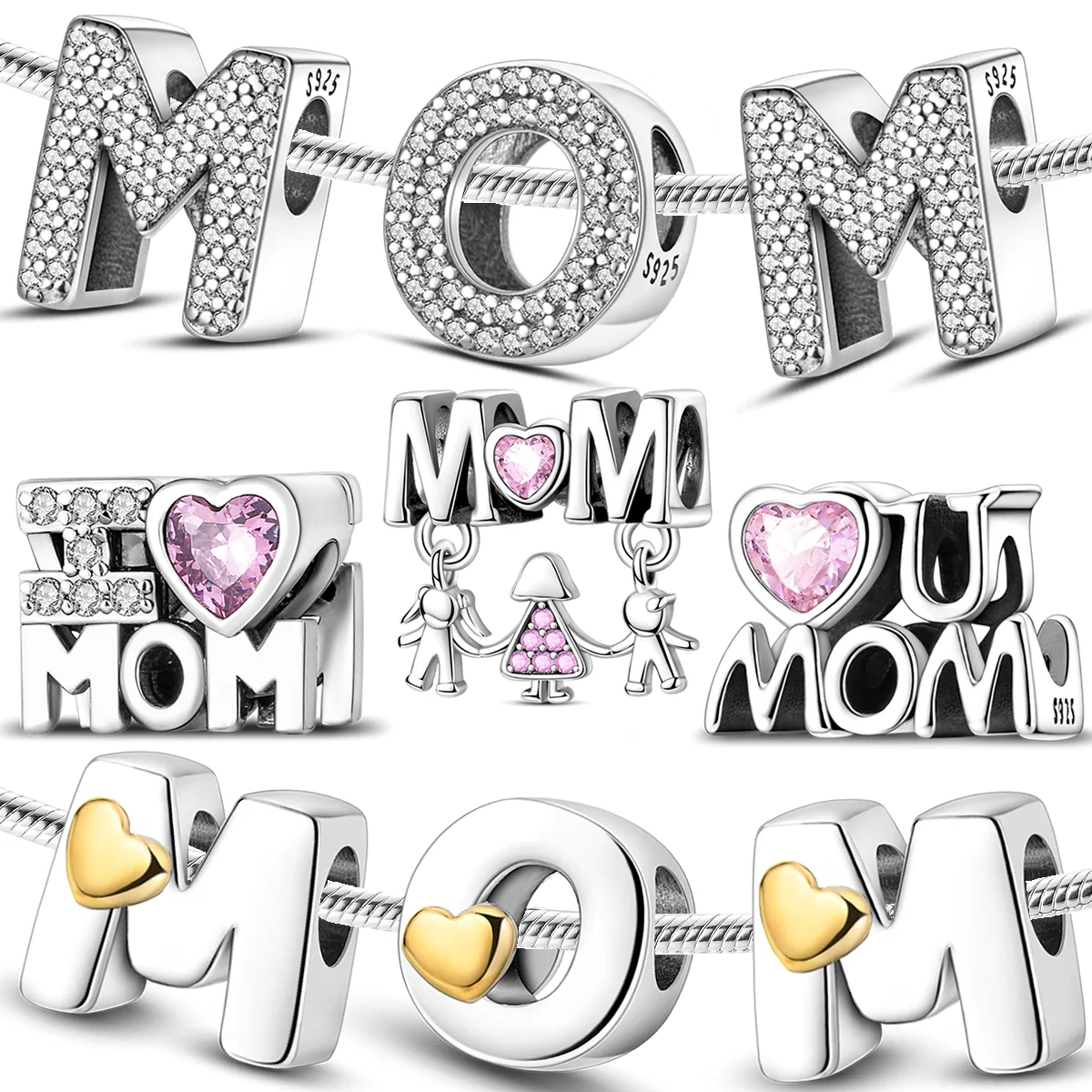I Love Mom Mother's Day Gift Charms Beads Fit Original Bracelet Bag Keychain Earring Charm Bead Pendant Diy Women Jewelry Gift