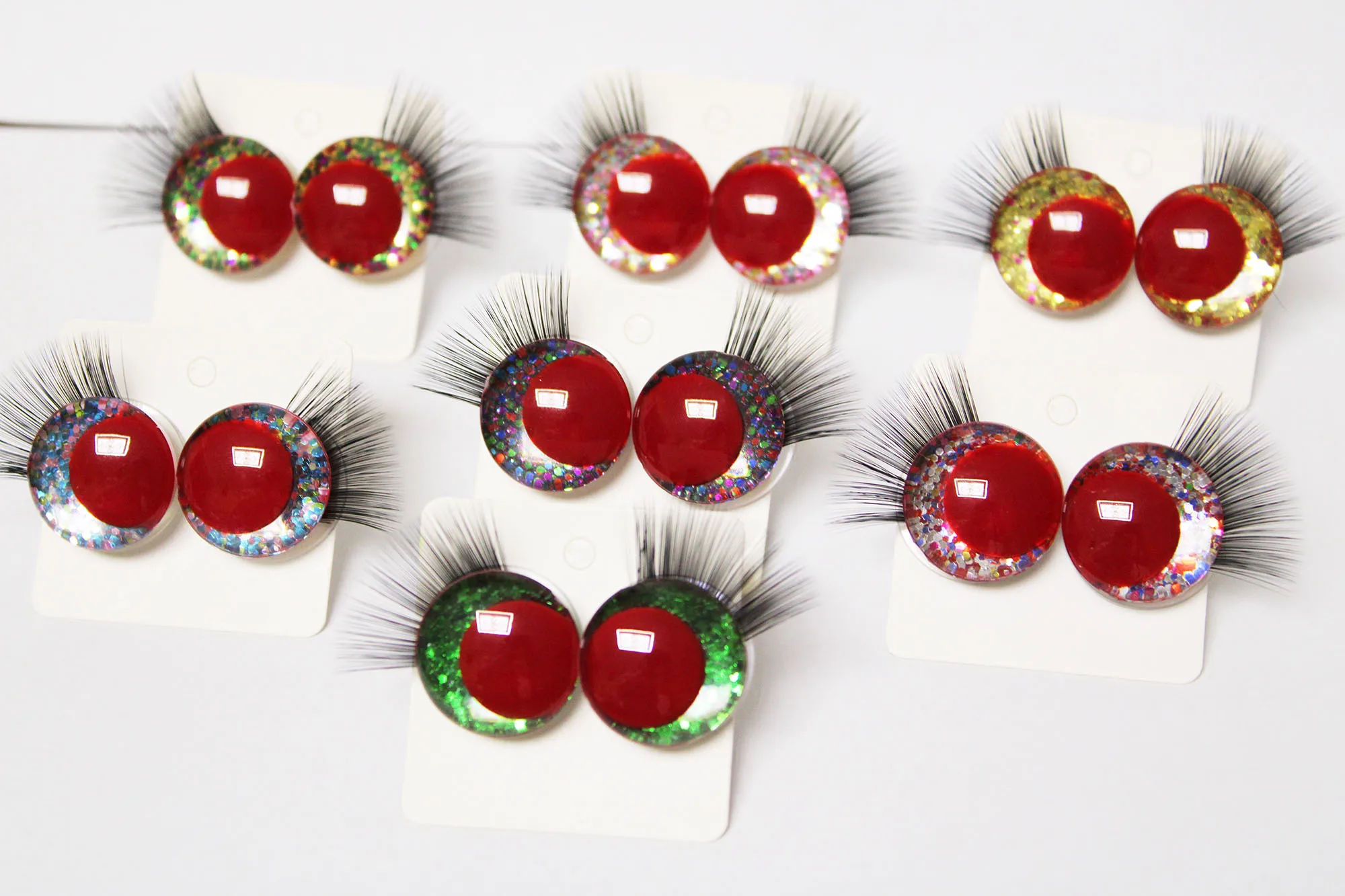 

10pcs/lot red comical pupil doll findings 3D comical glitter toy eyes with clear eyelash tray with handpress washer-HS12