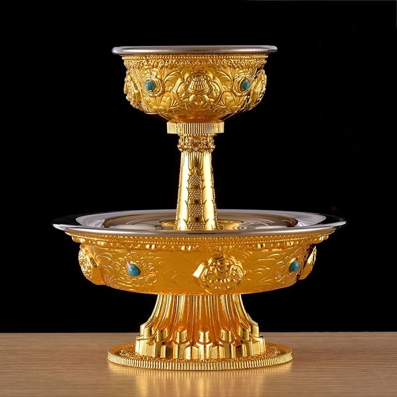 

Tibetan Buddhist Protection Dharma Cup，Layer Two, Engraved Tantric Alloy Handicraft ,Buddhism Plate Altar Desktop Decorative