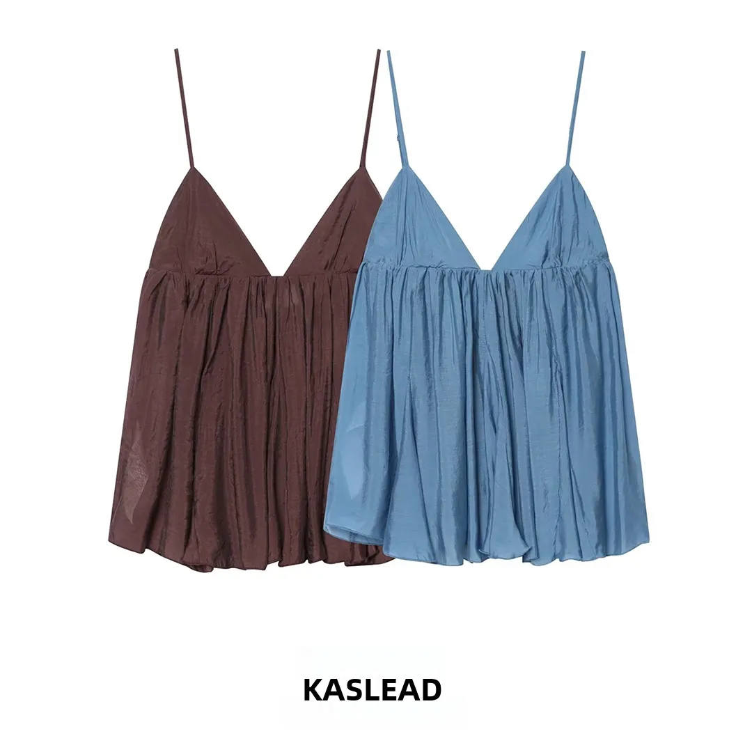 KASLEAD New Women's Fashion Loose Draped Simple Style Strap Top V-neck Polyester Fiber Casual Outerwear Summer 2026