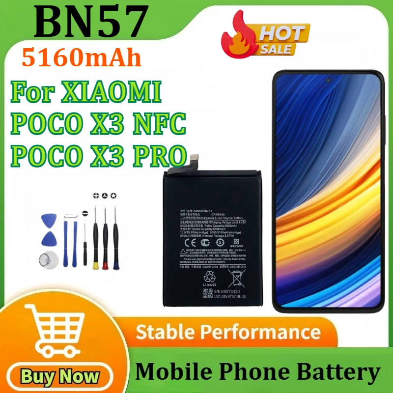 

New BN57 5160mAh for XIAOMI POCO X3 NFC/ POCO X3 PRO Mobile Phone Bateria＋Tools