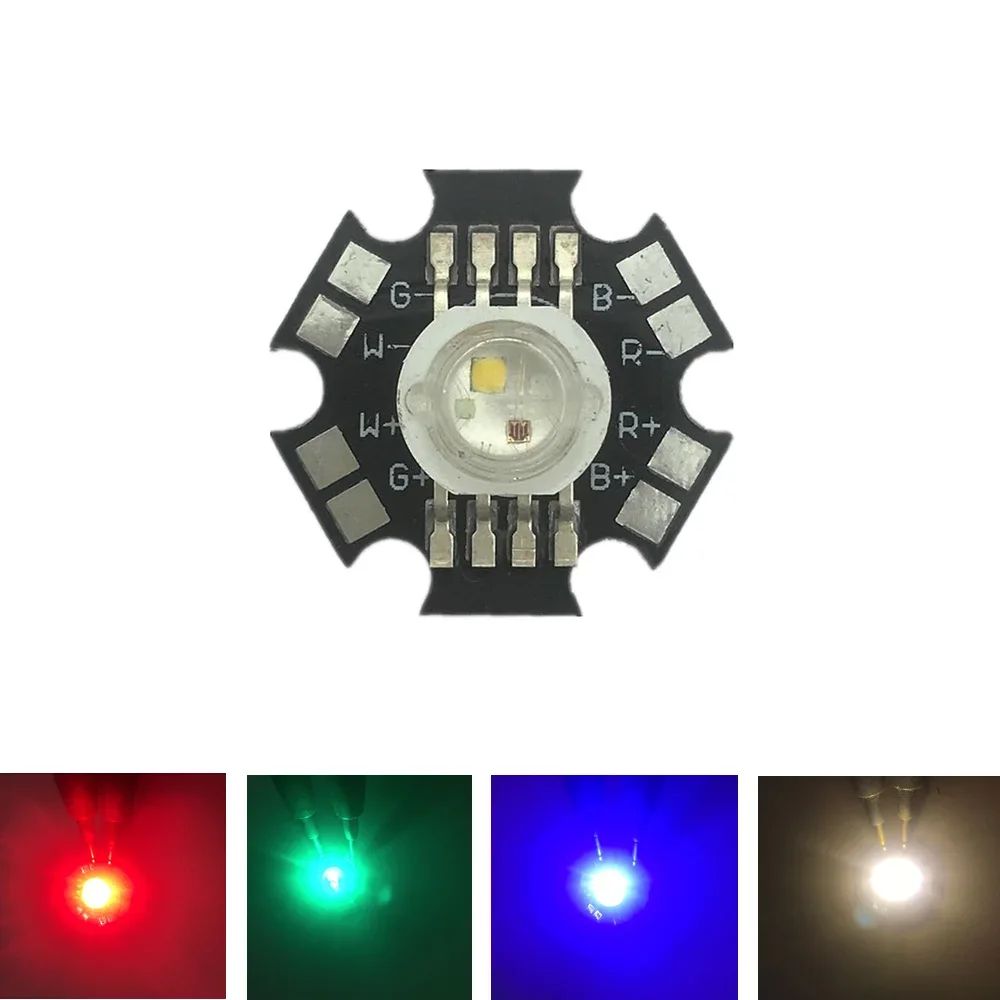 10 Stück 4 W RGBW oder RGBWW LED-Diode, Hochleistungs-LED-Emitter, Chip-Perle, 8 Pins, vierfarbiger LED-Chip, Epistar 45 Mil auf 20 mm Stern-PCB-Basis