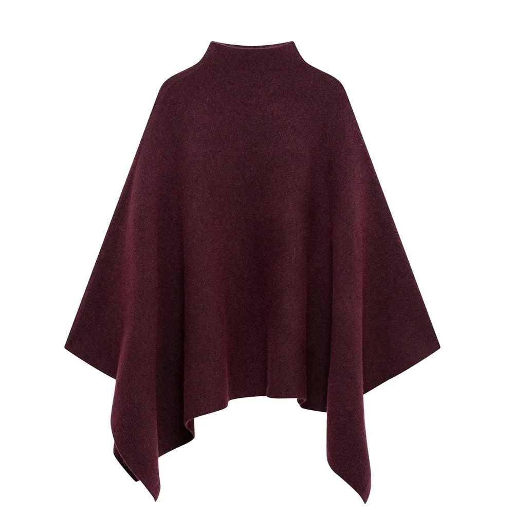 Zach Ailsa Women's Solid Color Sensory Asymmetric Wide Pine Stand Neck Wine Red Knitted Sweater Autumn/Winter New Cloak Sweater