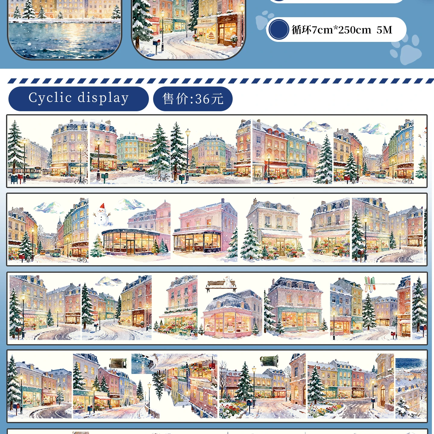 6 Designs Winter Snow Ski Landscape Washi Pet Tape Night Silver Dress Simple Revisit Homeland Ice