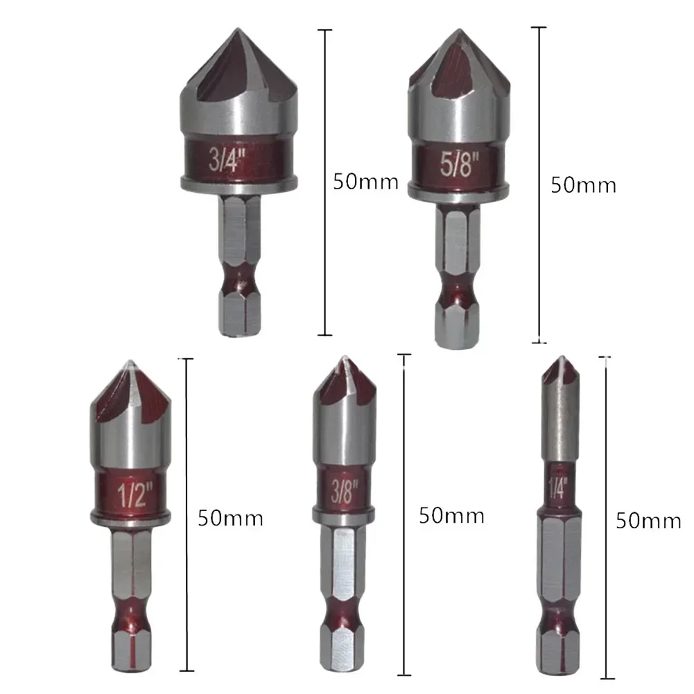 5pcs 5 Flute Metal M35 Cobalt Countersink Drill Bit Set 82 Degree Boring Drill For Woodr Metal Chamfer Cutter Chamfer Metal Dril