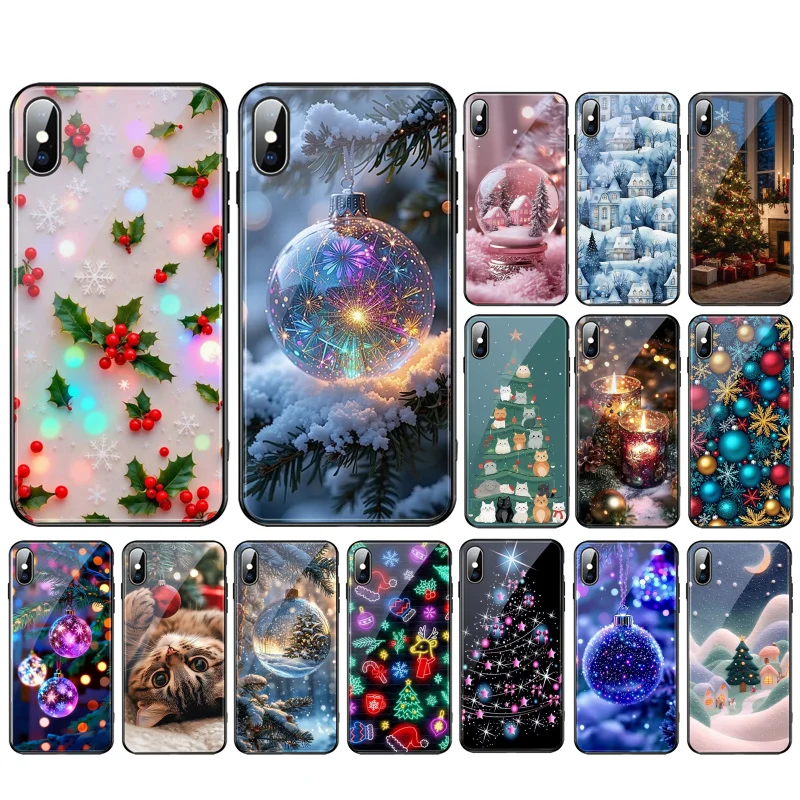 

Glass phone case For Samsung S25 S24 S23 S22 Ultra S24 Plus A55 A16 A54 A15 A56 A36 S25 FE Christmas Ball Tree
