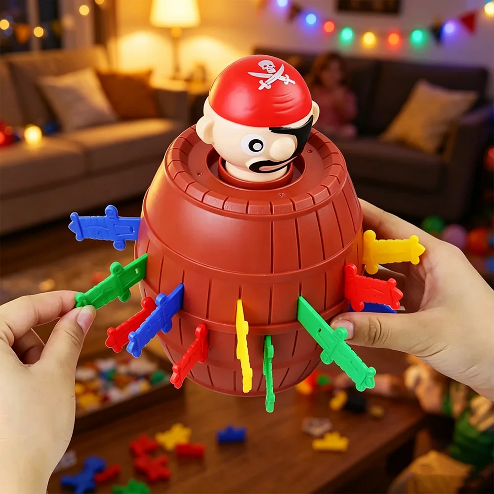 2 Pack Pop Out Pirate Bucket Toy Classic Lucky Sword Stab Game Funny Jumping Pirate Barrel Family Party Joke Toy