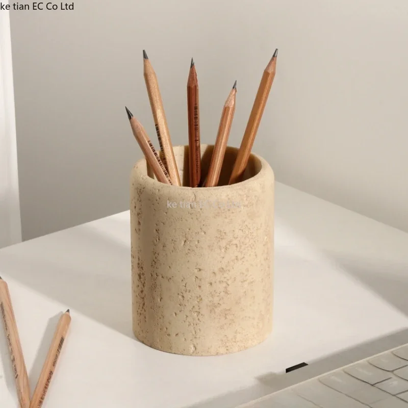 Wabi-sabi יוקרה יוקרה מתקדמת אבן מערה מחזיק עט משרדית אחסון שולחן עבודה מיכל פשוט באיכות גבוהה