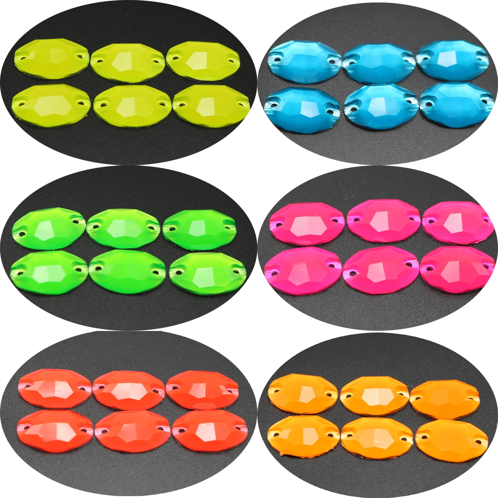 100 Mixed Neon Color Flatback Acrylic Oval Sewing Rhinestone 15X11mm Sew on beads