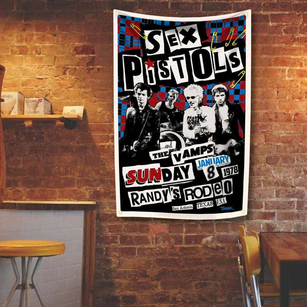 Classic Punk Band Tapestry Four Holes Polyester Digital Prints Flag Rock Music Outdoor Indoor Decoration Room Garage Garden
