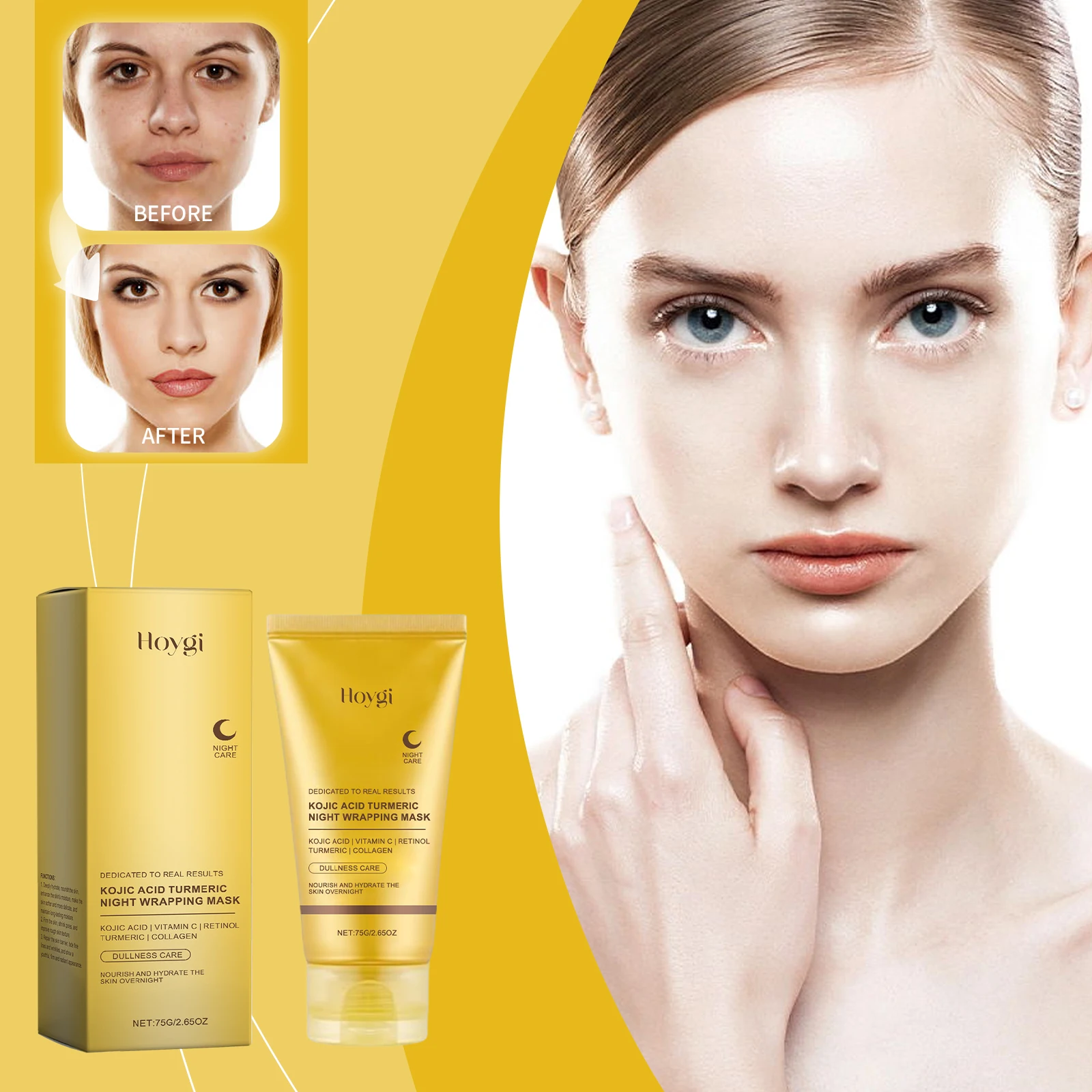 

Hoygi Turmeric Collagen Tear Mask Hydrating Desalination Dull Tightening Pores Easy Tear Nourishing Skin