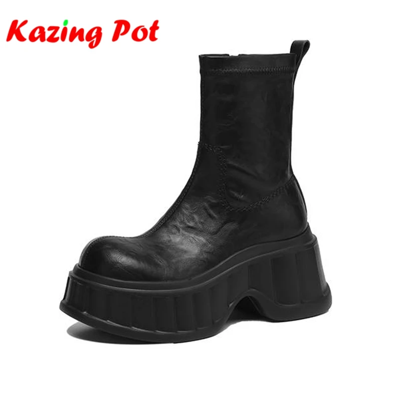 

2026 Microfiber Thick Bottom Motorcycle Boots Keep Warm Winter Autumn Zipper Flat Platform Leisure Cozy Wedges Women Ankle Boots