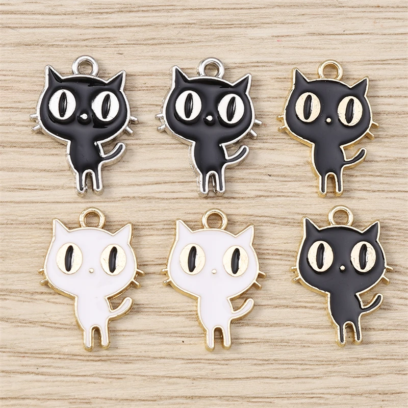 10 Stück 14x18mm Cartoon-Tier-Charms Emaille-Katzen-Anhänger für die Herstellung von Ohrhängern, Halsketten, DIY-Handwerk und Schmuckzubehör – Detail 2