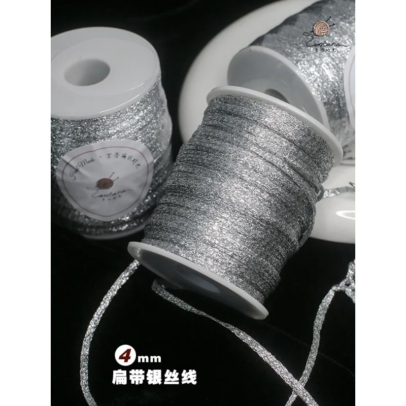 

Silver flash braided thread 4mm flat strip hollow thread crocheted bag shiny silver wire summer characteristic wire
