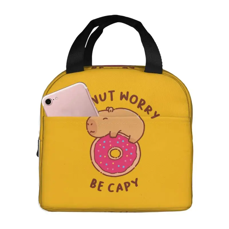 

Custom Capybara On A Donut Lunch Box Women Cooler Thermal Food Insulated Lunch Bag Kids School Children Picnic Tote Bags