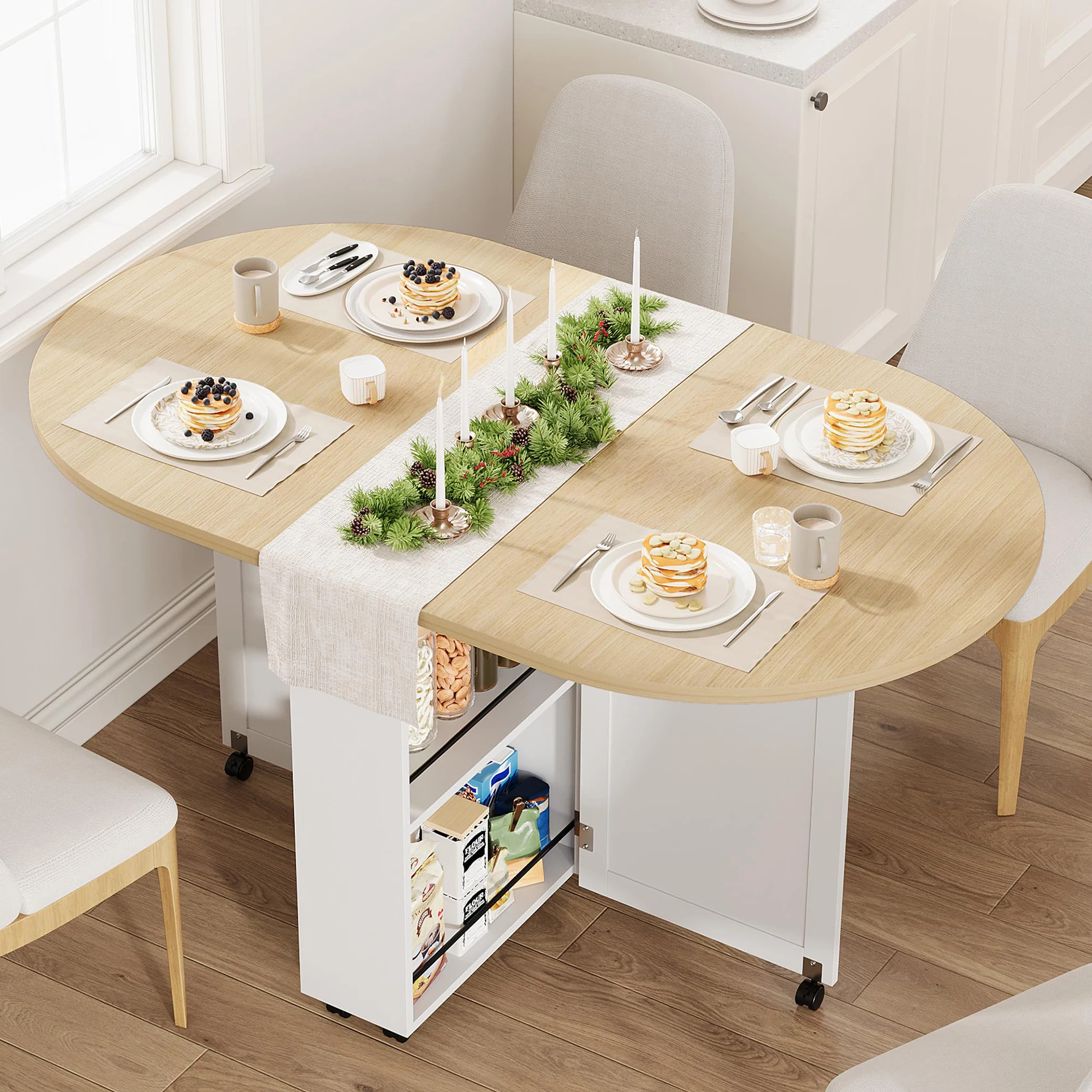 Kitchen Appliances Table - 3-in-1 Klappbarer Esstisch mit Weinregal, Schublade