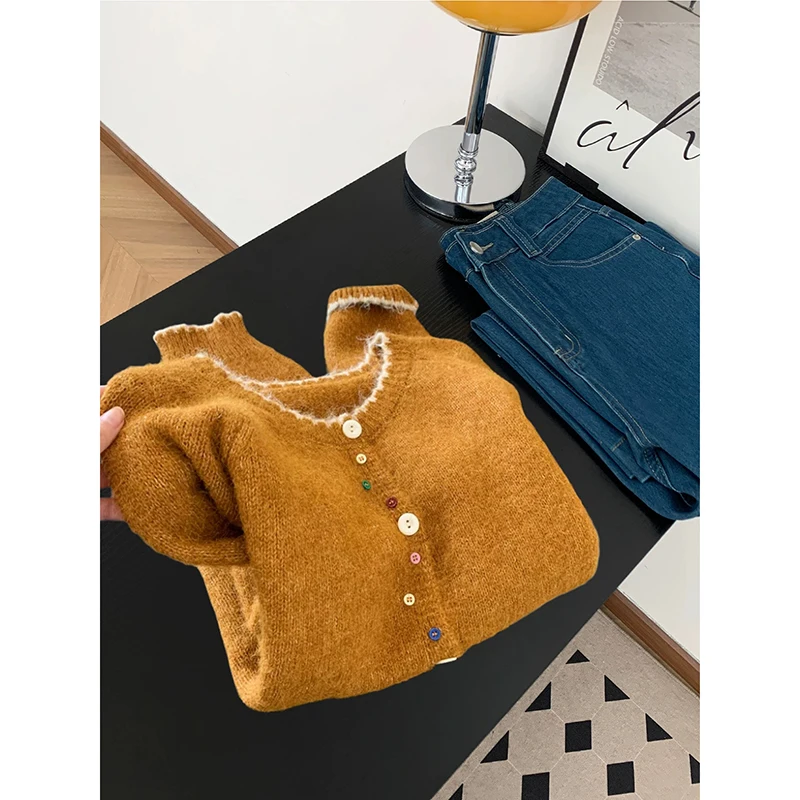 

YIBASHU женский повседневный свитер с длинными рукавами, кардиган Y2K, французский элегантный эстетичный модный топ в стиле ретро, зимняя одежда