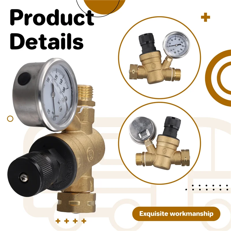 AT92-RV Water Pressure Regulating Valve Adjustable Pressure Reducing Valve For Camper Van Travel Trailers