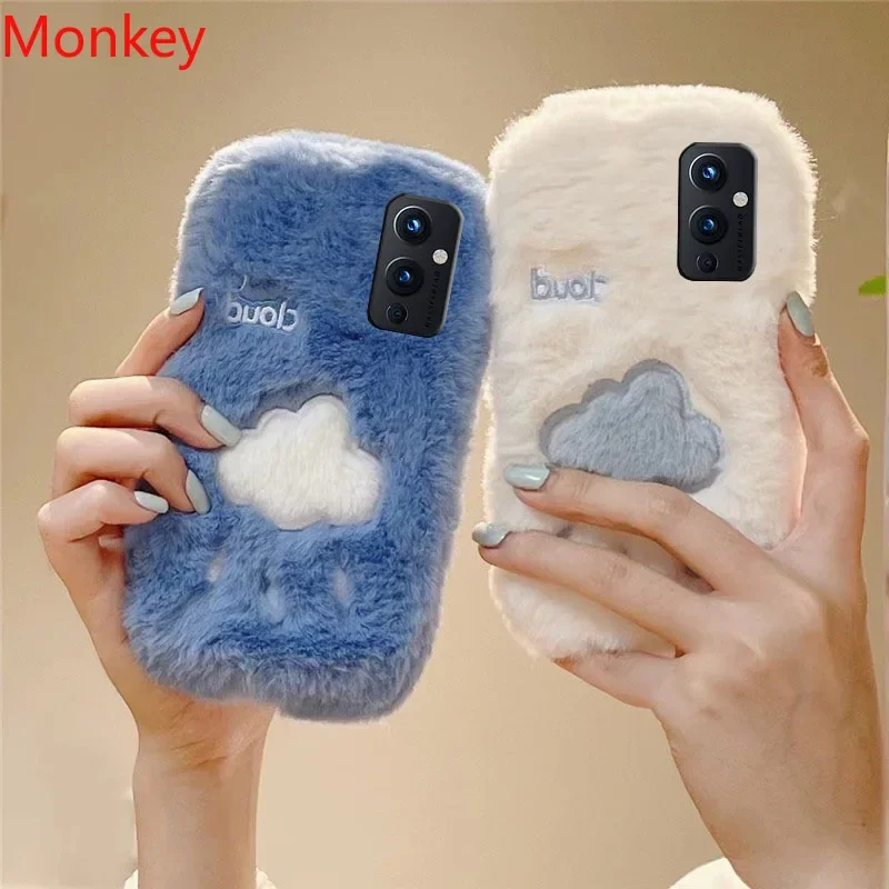 Capa de Pelúcia, Oneplus 8T, 6T, 5T, 3T, 11, 10 Pro, 9, 8, 7, Nuvens Brancas Bonitas, Oneplus 8, 7, 6, 5, Nord 2, 3, N20, N100, Inverno