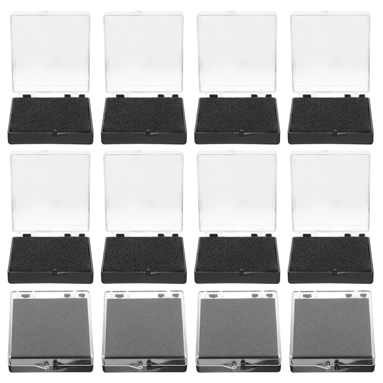 

12 Pcs Transparent Plastic Box 64x60x18mm Medal Display Case Lapel Pin Organizer Black Sponge Lining Storage Solution