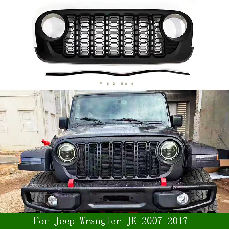 

2007-2017 For Jeep Wrangler JK Upgrade Grill JK Style New Design Decoration Black Front Bumper Mesh Grille Racing Grills