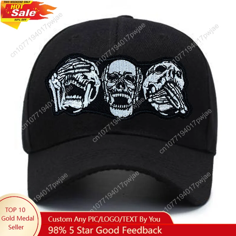 Embroidery Skull Funny Expression Punk Rock Baseball Cap For Men And Women - Black Street Outdoor Sport Adjustable Baseballcap H