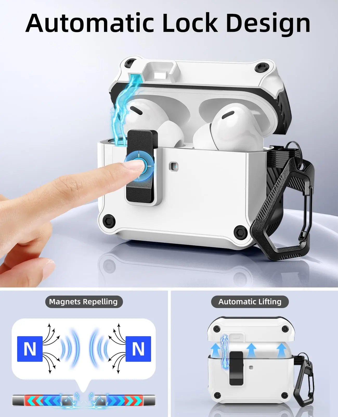 for Airpods Pro 3/4 Case Secure Lock Clip Automatic Pop-up Full Drop Protective Case Cover for AirPods 4/Pro 3 with Cleaning Kit