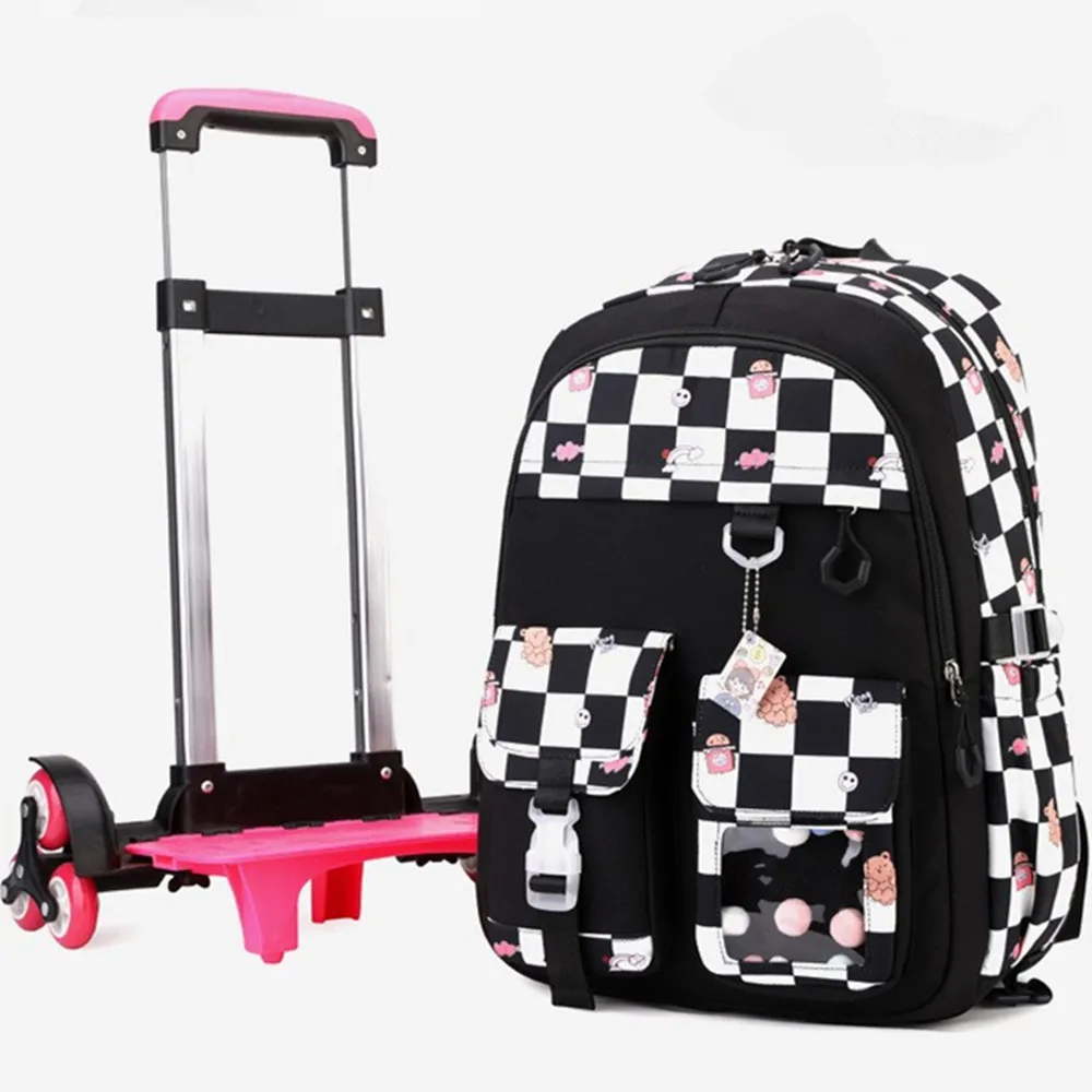 Cartoon Waterpoof Girl Boy 3/6 Wheels Trolley Schoolbag Removable Children Fold Backpack Kids Luggage Travel School Bags Handbag