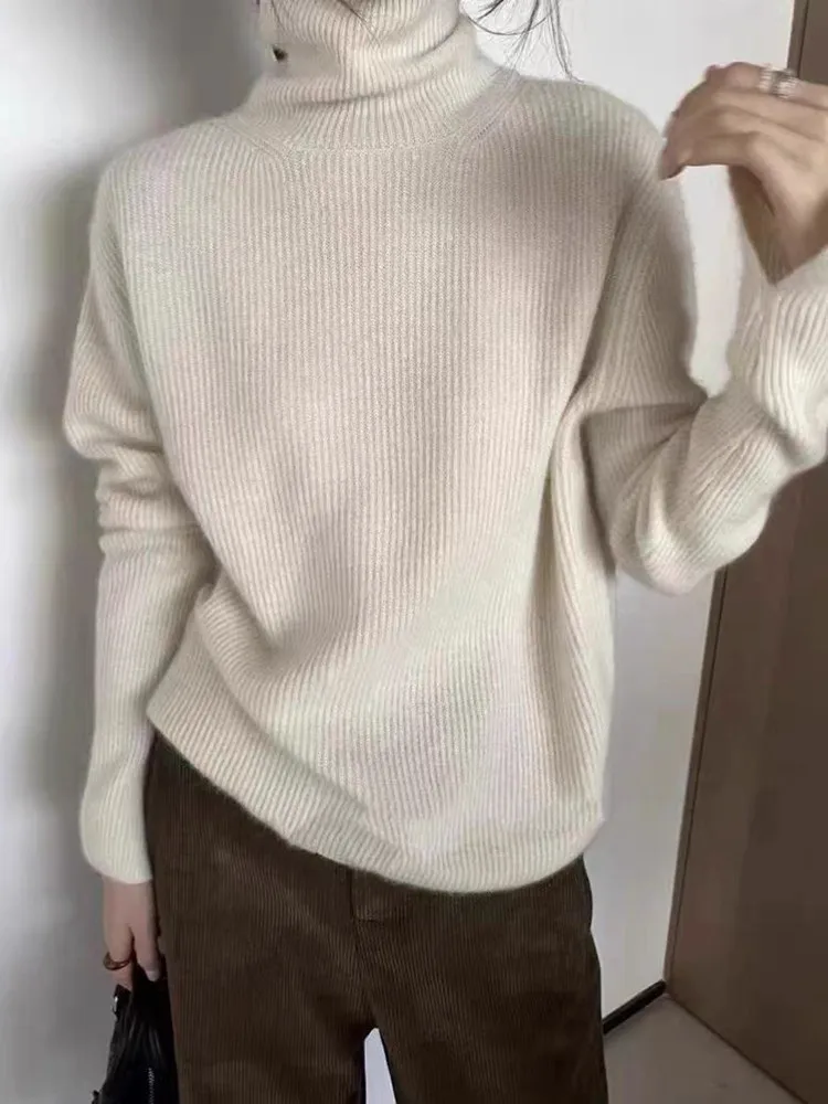 Turtleneck Cashmere Sweater Women 2024 Autumn/Winter New 100%Pure Wool Sweater Ladies Knit Korean Loose Pullover Female Clothing