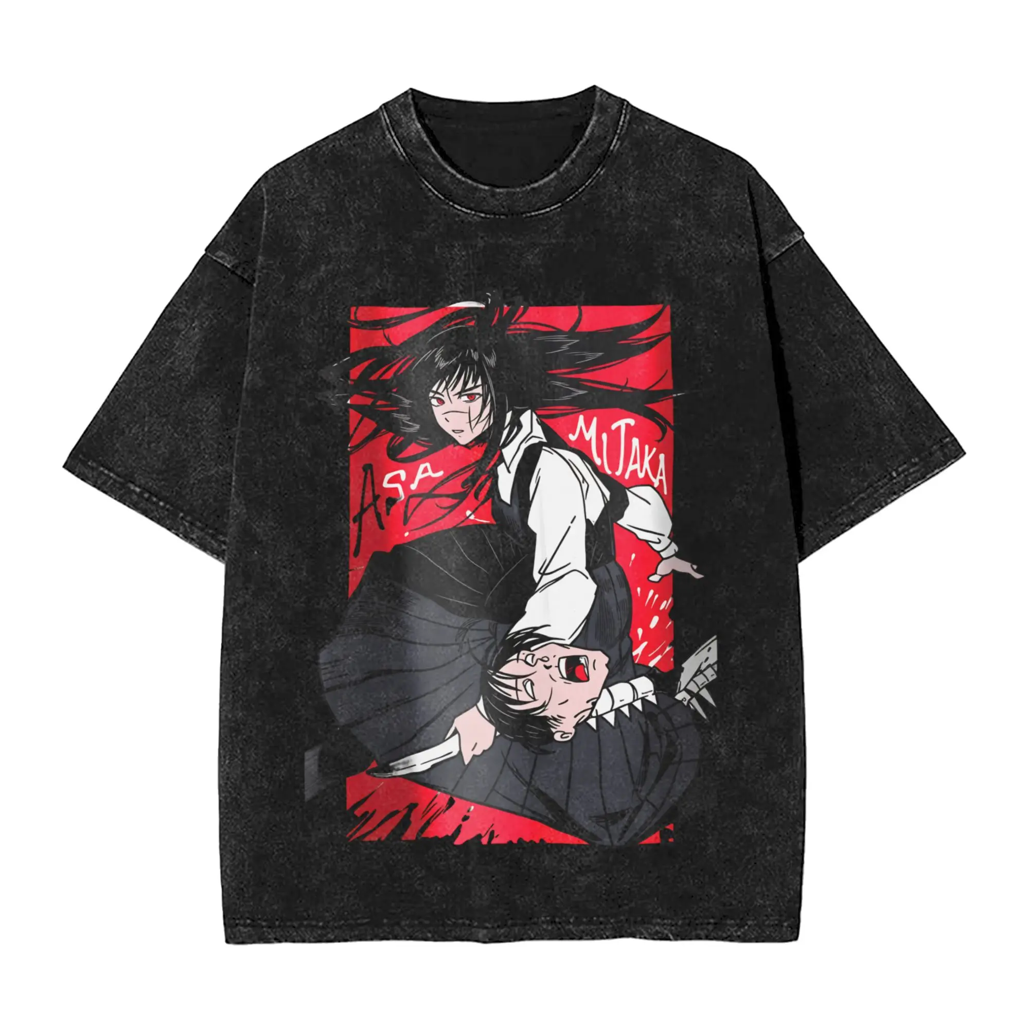 Anime Chainsaw Man Yoru T Shirt Hip Hop Gothic Washed T-Shirt Men Women Clothing Short Sleeve Cotton Tees Tops