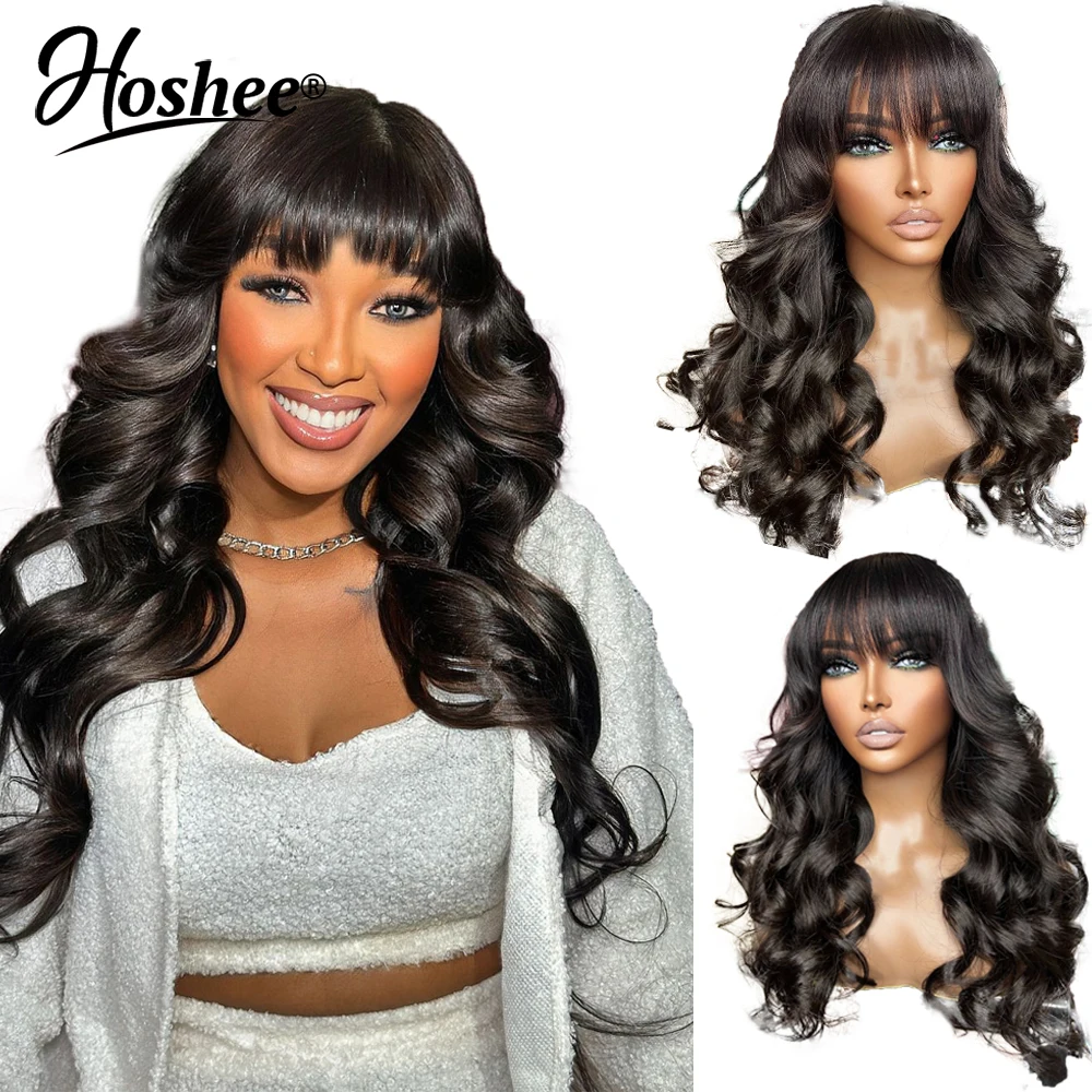 

Hoshee 100% Natural Human Hair Wigs For Women 30 Inches Body Wave Fake Fringe Wig 13x6 Lace Wig With Bangs 250% Brazilian Wig