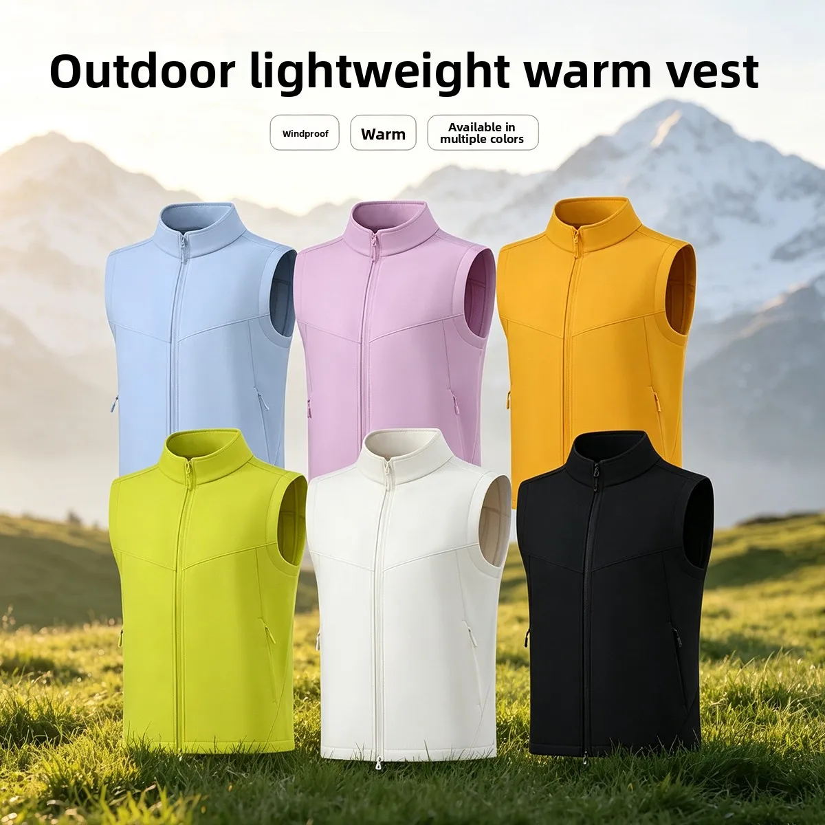 Men's Outdoor Soft  Vest Lightweight Warm Fitting Stand Collar Windproof Water Resistant Autumn Winter Casual Style Poly...