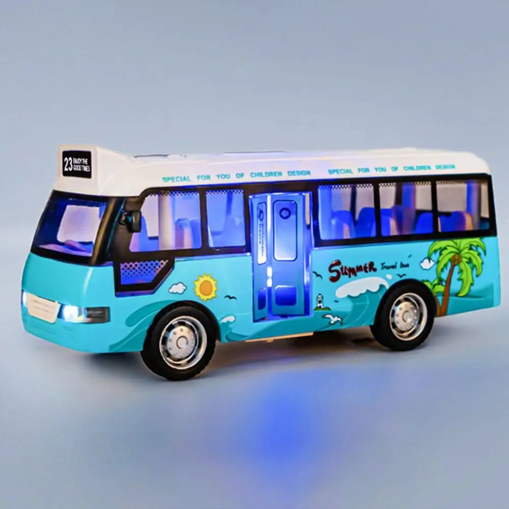 Cute Open The Door Bus School Bus Inertia Flash Music with Sound Die Cast Plastic Little Cars Play Vehicles GRIL