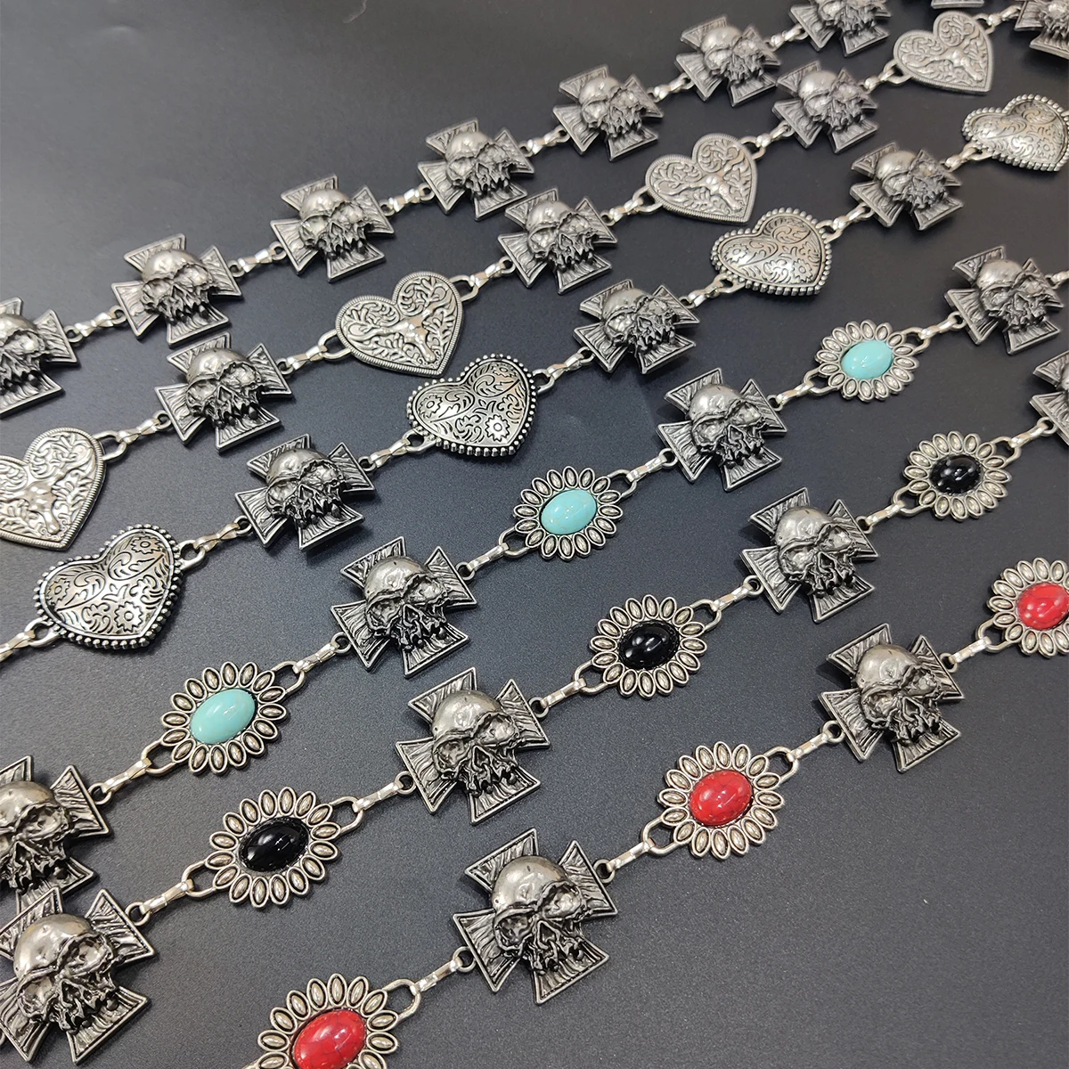 Women's Fashion Silver Skull turquoise Waist Chain Belt Y2K Gothic Punk Rock Hip Hop Accessory For spring summer Skirt Jeans