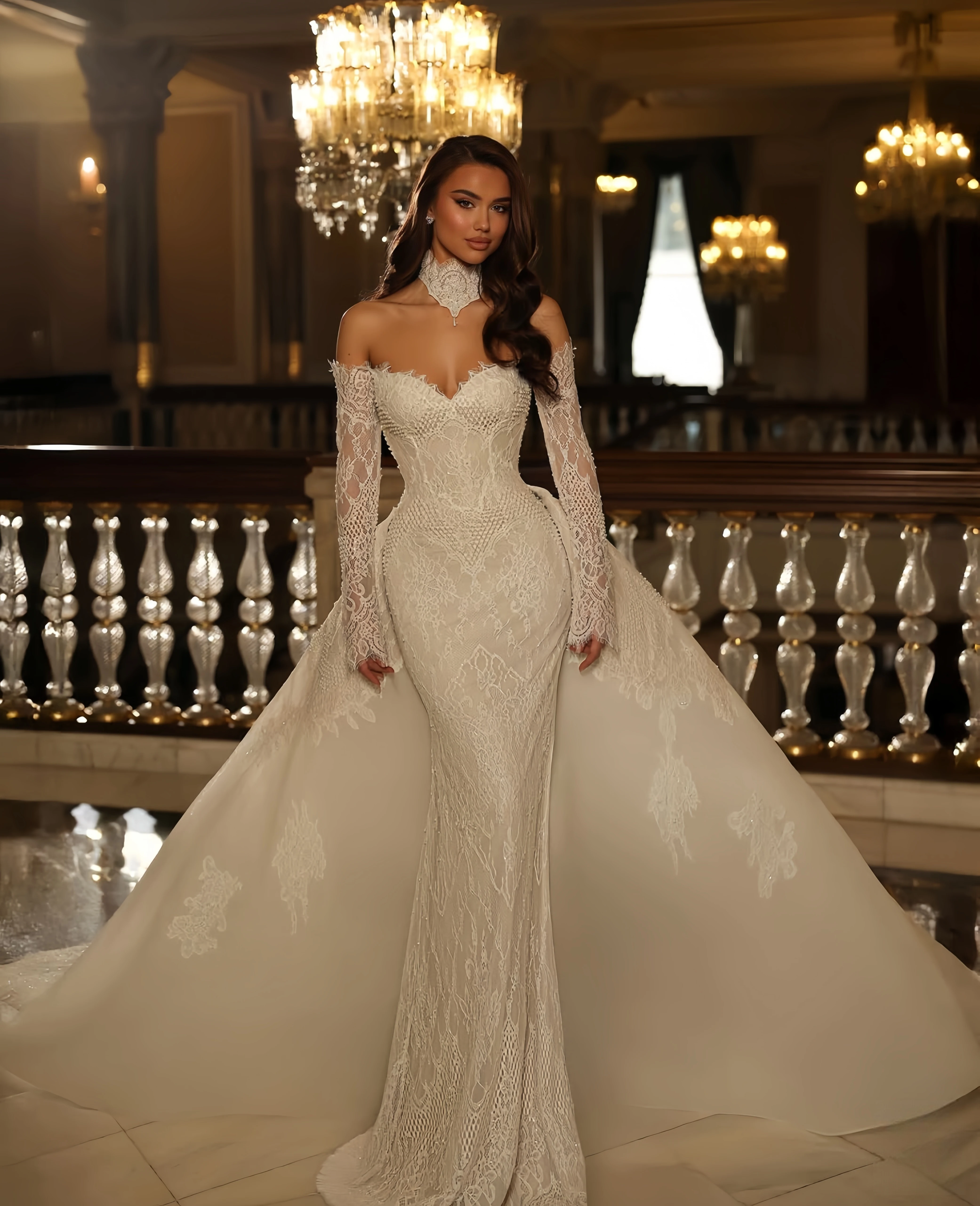 فستان زفاف حورية البحر بياقة على شكل قلب قابل للانفصال بذيل ذيل قابل للانفصال فيستدوس دي نوفيا أماندا نوفيا أماندا نوفيا رسمي #1