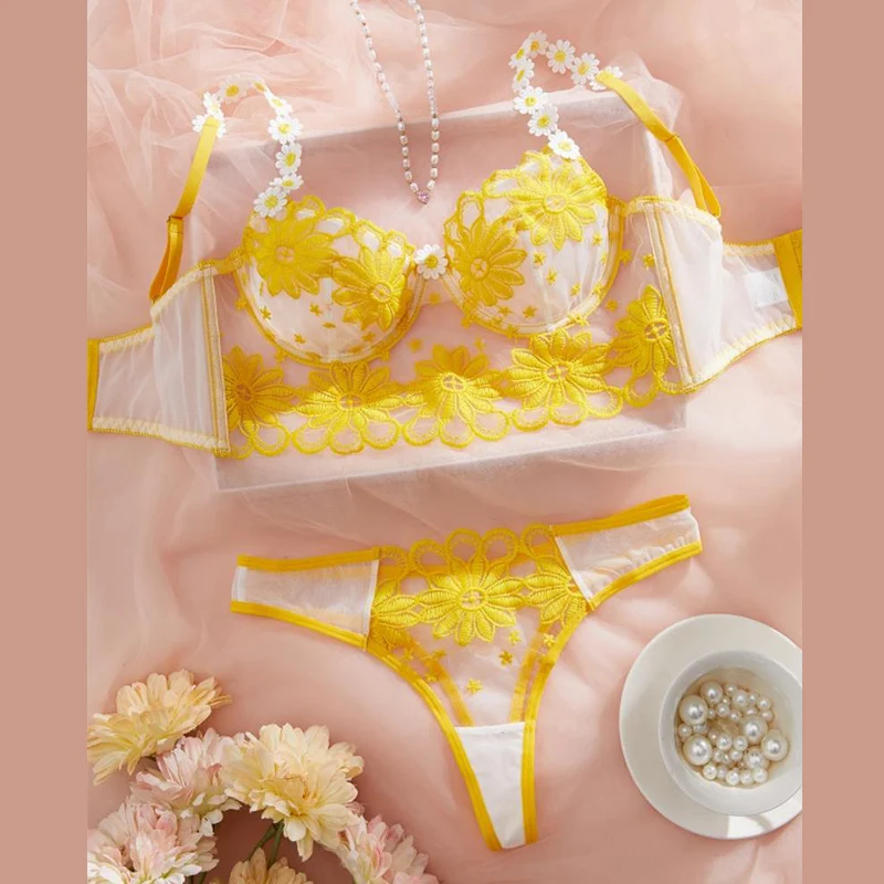 

Sexy Lingerie For Women Floral Embroidery Lingerie Set Beautiful Underwear Transparent Lingerie Luxury Elegent Bra Panty Set