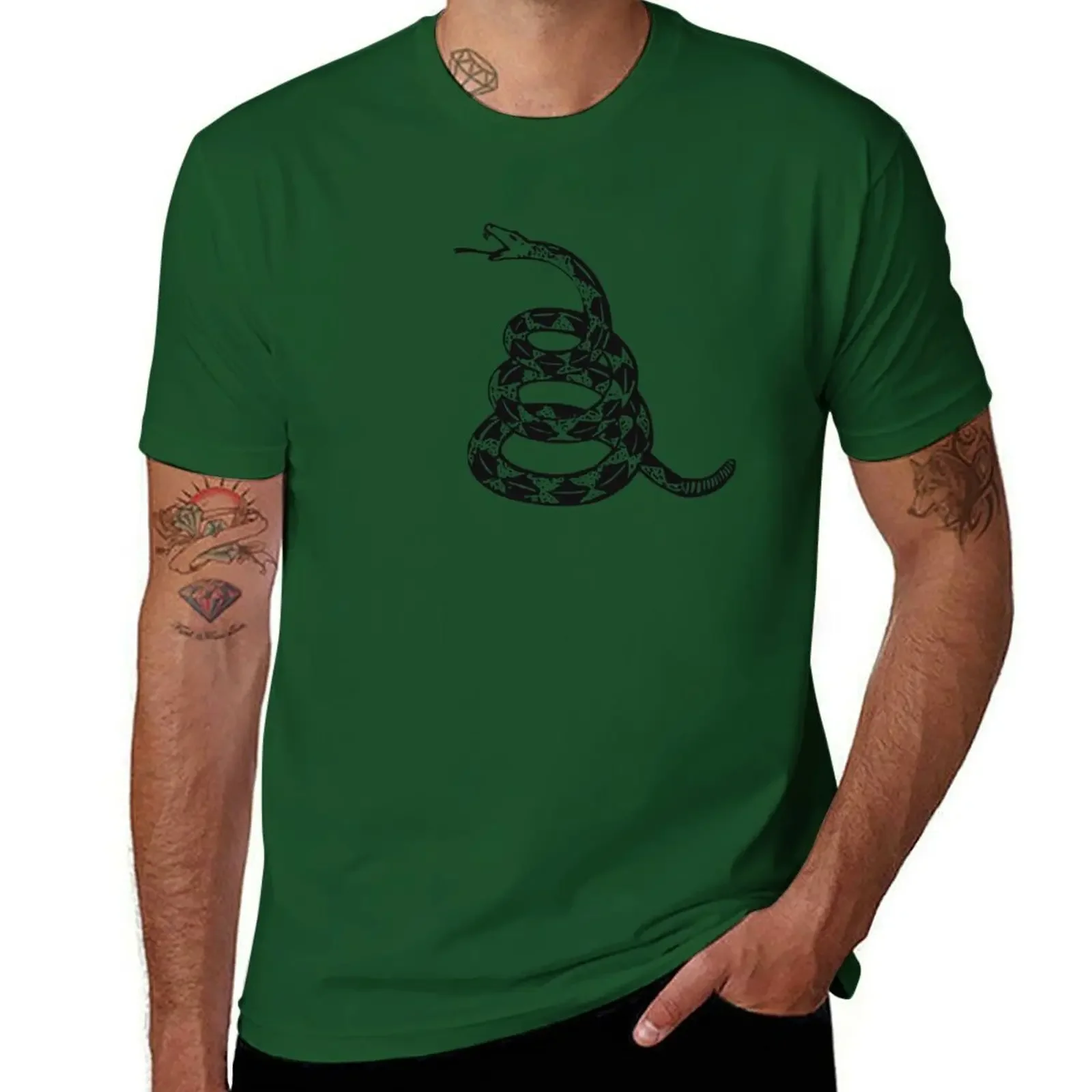 Gadsden flag Don't tread on me Libertarian 2nd amendment 2A white flag SNAKE ONLY T-Shirt graphics summer clothes men clothing