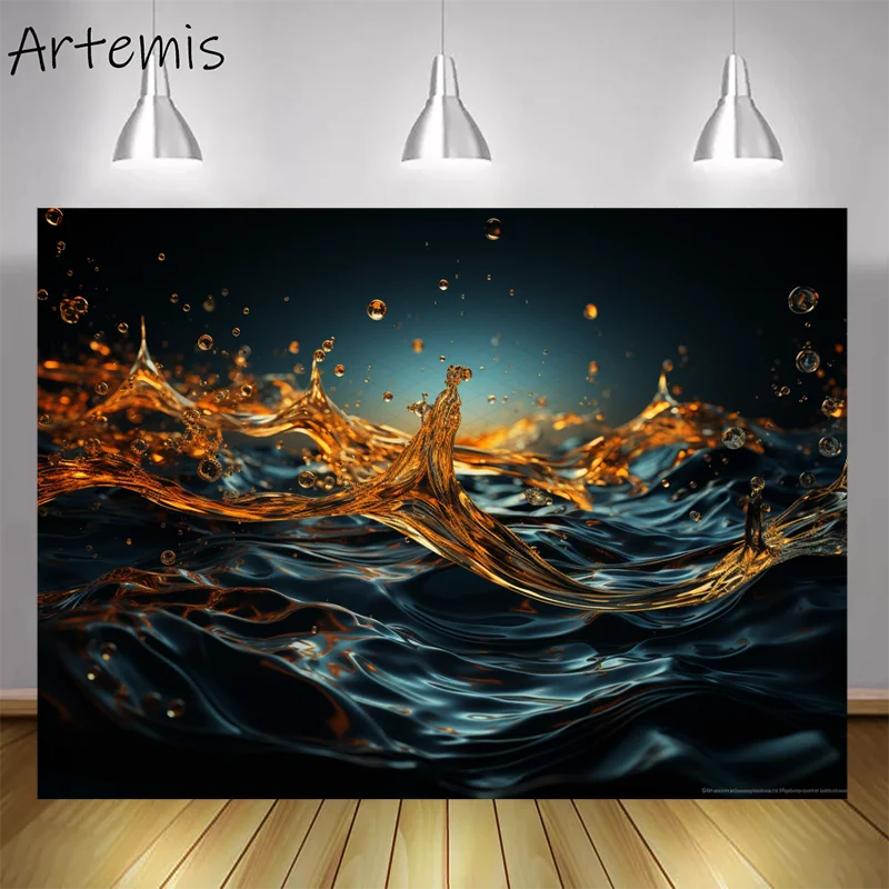 Spring Photography Backdrop Splashing Water Dark Sky-blue Amber Baby Shower Decoration Birthday Portrait Background Photo Studio