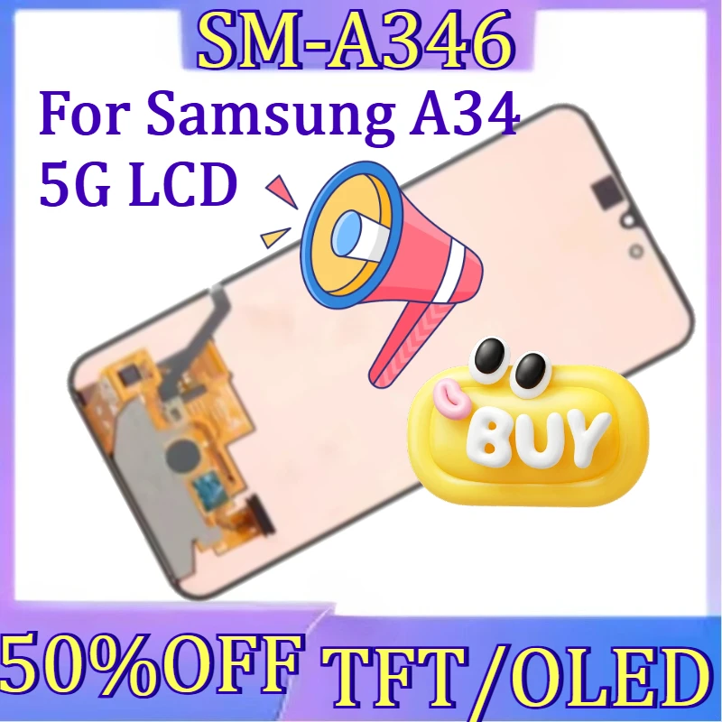 

For Galaxy A34 5G Replacement New TFT/OLED For Samsung A34 5G LCD SM-A346 Display Touch Screen Digitizer with Frame