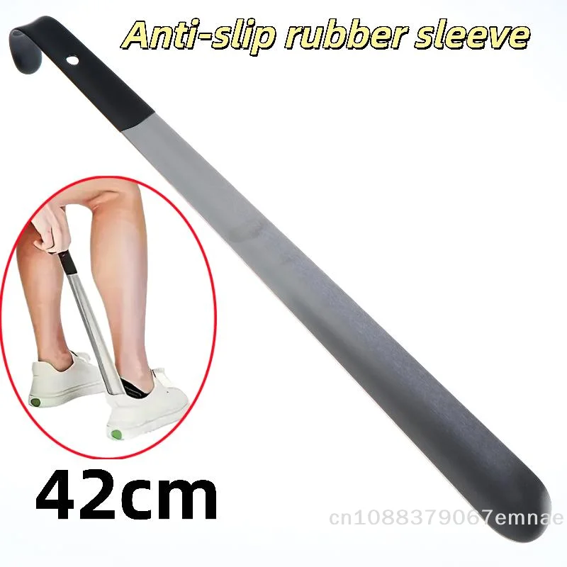 

[ZYAS]1Pcs 16.5"/42cm Easy-Grip Metal Shoe Horn Black Long Handle Curved Hook Ergonomic Stainless Steel Shoehorn For Seniors