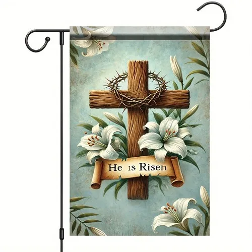 He Is Risen Garden Flag 12x18 Inch Double Sided Outdoor Yard Banner Wooden Cr... XXM