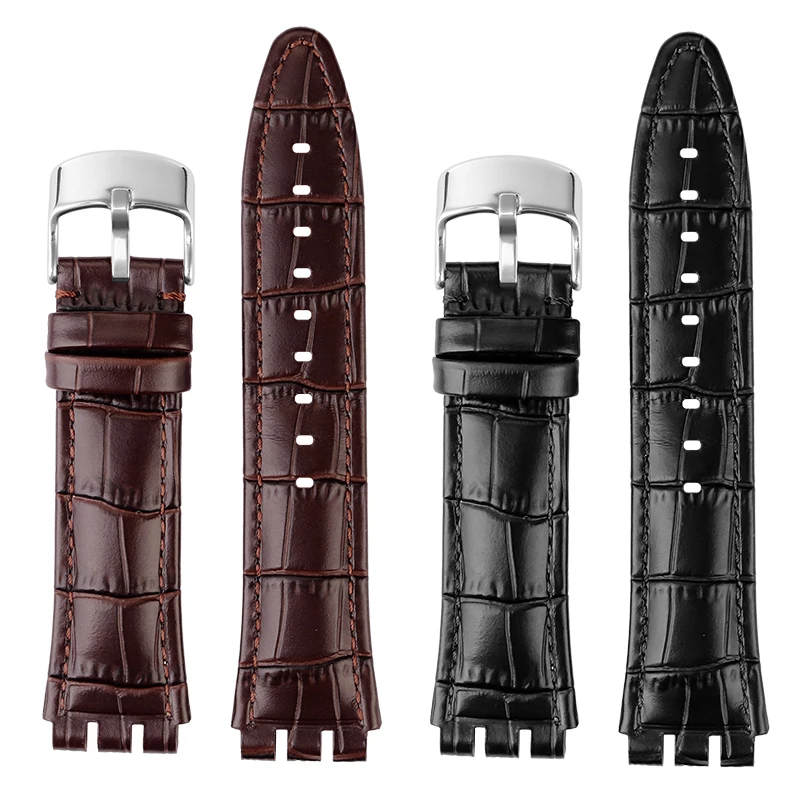21mm Genuine Leather Watch Strap for Swatch YVS451 YVS420 YVS435 Series Wrist Strap Concave-Convex Interface Male Watchband